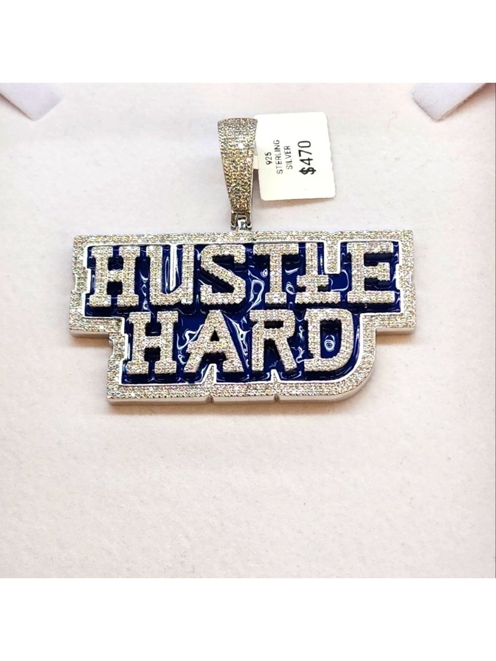 New Sterling Silver 925 Hustle Hard Pendant